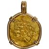 Image 1 : MEXICO, Mexico City, gold cob 2 escudos, 1712 (J), ex-1715 Fleet, mounted cross-side out in 14K gold