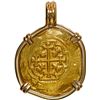 Image 2 : MEXICO, Mexico City, gold cob 2 escudos, 1712 (J), ex-1715 Fleet, mounted cross-side out in 14K gold