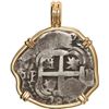 Image 1 : BOLIVIA, Potosí, cob 2 reales, 1731 M, mounted cross-side out in 14K pendant with fixed bail.