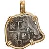 Image 1 : BOLIVIA, Potosí, cob 1 real, 1683 V, mounted cross-side out in 14K pendant with fixed bail.