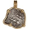Image 2 : BOLIVIA, Potosí, cob 1 real, 1683 V, mounted cross-side out in 14K pendant with fixed bail.