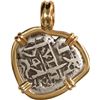 Image 2 : BOLIVIA, Potosí, cob 1 real, 1747 q, mounted cross-side out in 14K pendant with fixed bail.
