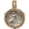 Image 1 : ANCIENT GREEK, Calabria, Taras, AR didrachm, ca. 302-280 BC, mounted boy-on-dolphin-side out in 14K 
