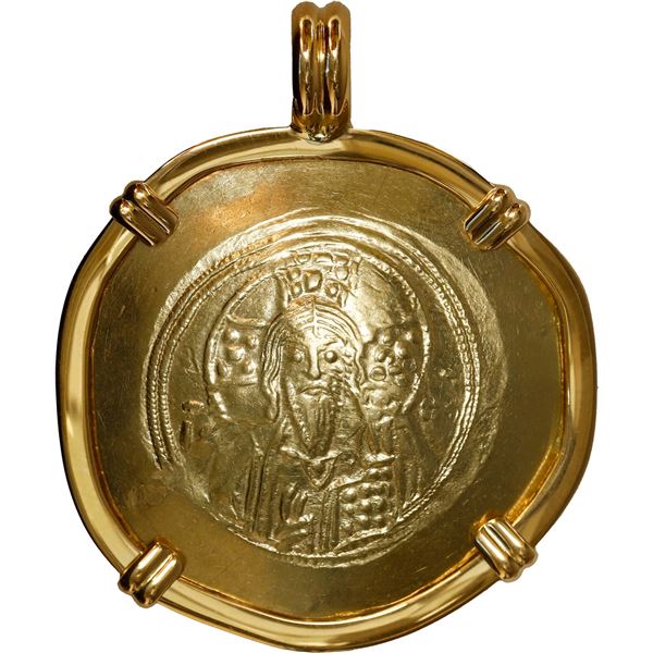 BYZANTINE EMPIRE, EL histamenon nomisma, Michael VII (1071-1078 AD), mounted Christ-side out in 18K 