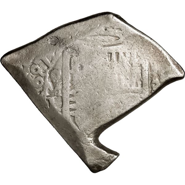 MEXICO, Mexico City, cob 8 reales, 1687 L, odd squarish shape with protrusion in one corner, very ra