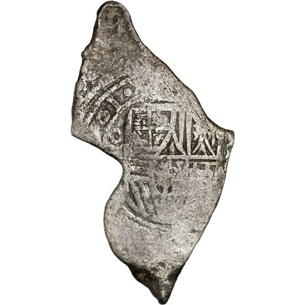 MEXICO, Mexico City, cob 8 reales, 1701 (L), posthumous Charles II, long and curvy shape ending in p