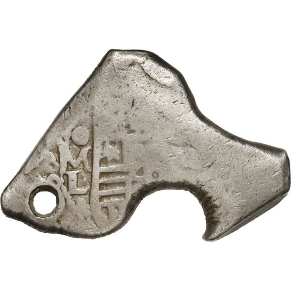 MEXICO, Mexico City, cob 8 reales, Charles II, assayer L, very odd shape with hole in corner, Guatem