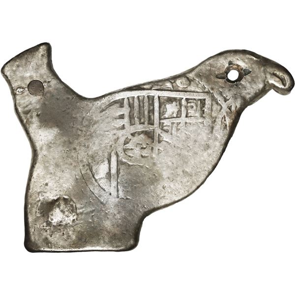 MEXICO, Mexico City, cob 8 reales, Charles II, assayer not visible, profile bird shape with hole for