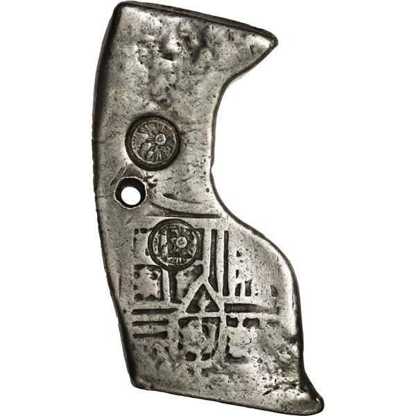 MEXICO, Mexico City, cob 8 reales, Charles II, assayer not visible, odd elongated shape with curved 