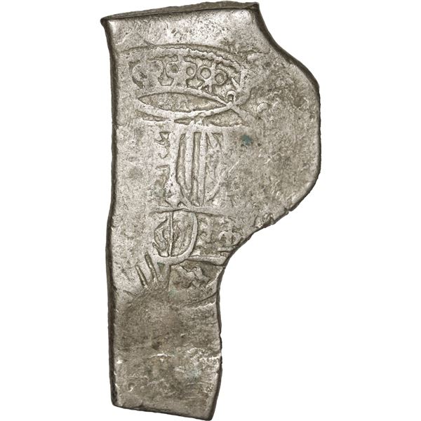 MEXICO, Mexico City, cob 8 reales, Charles II, assayer not visible, odd half-urn shape, "thumbprint"