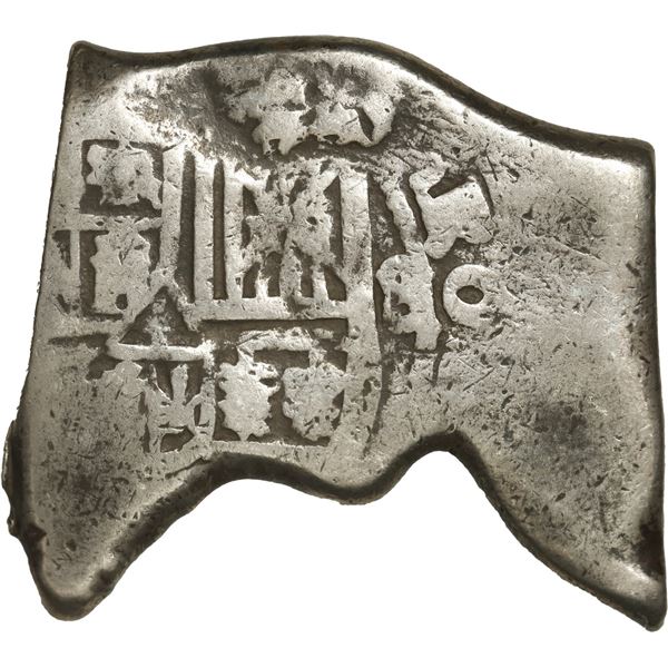 MEXICO, Mexico City, cob 8 reales, Charles II, assayer not visible, odd shape with undulating side e
