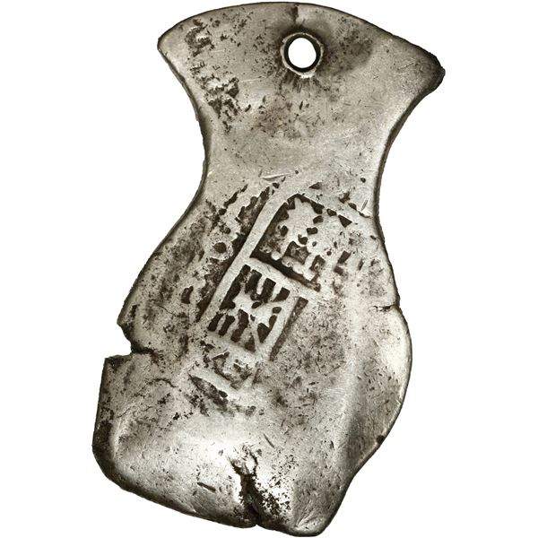 MEXICO, Mexico City, cob 8 reales, Charles II, assayer not visible, curved urn shape (holed), with G