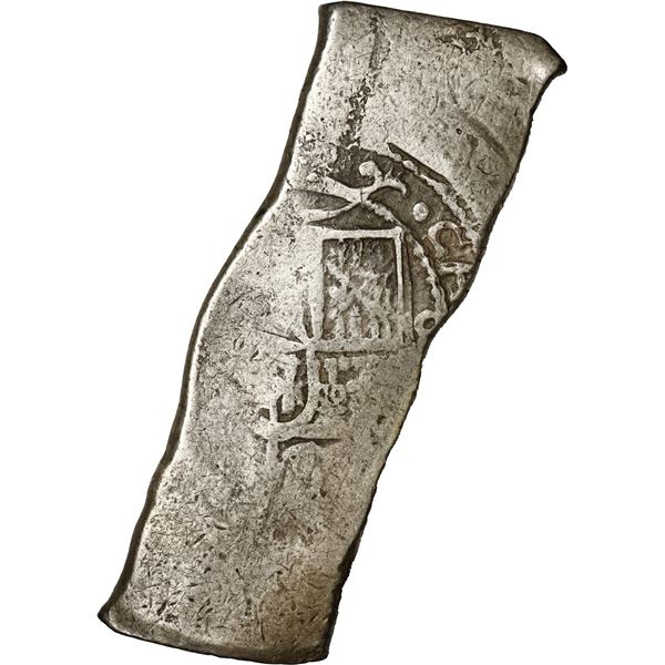 MEXICO, Mexico City, cob 8 reales, Charles II, assayer not visible, very long rectangular shape.
