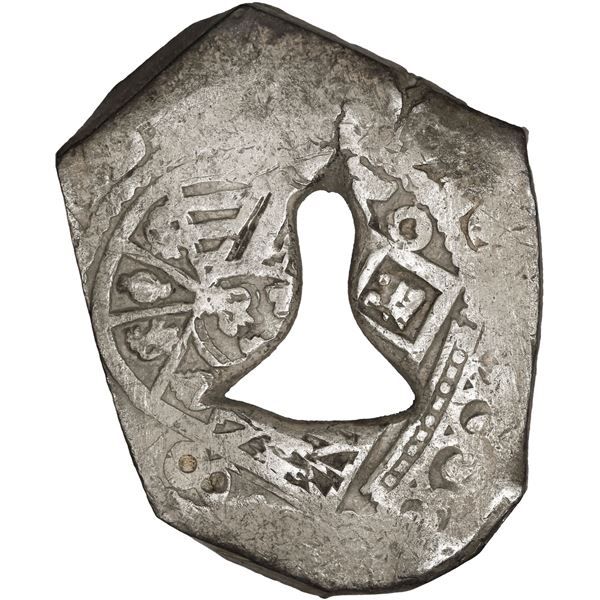 MEXICO, Mexico City, cob 8 reales, 1730/29 R, with odd-shaped bubble-hole in center, very rare overd