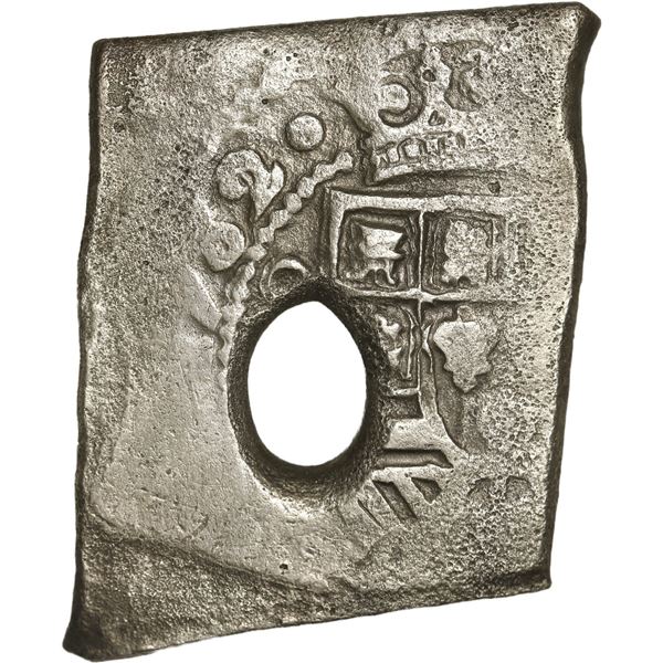 MEXICO, Mexico City, cob 8 reales, 1732/1 (F), squarish flan with oval bubble-hole in center, ex-Vli