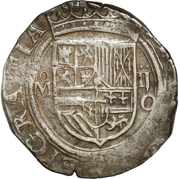 MEXICO, Mexico City, cob 2 reales, Philip II, assayer O below denomination ij to right, mintmark oM 