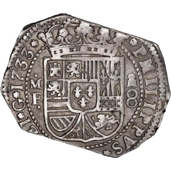 MEXICO, Mexico City, klippe 8 reales, 1733 MF, PCGS XF40.