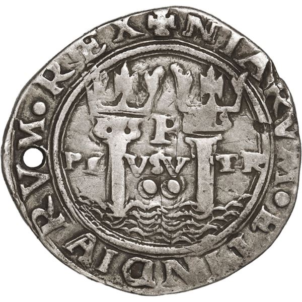 PERU, Lima, 2 reales, Philip II, assayer R (Rincón) to left, motto PL-VSV-TR, legends HISPA / NIARVM