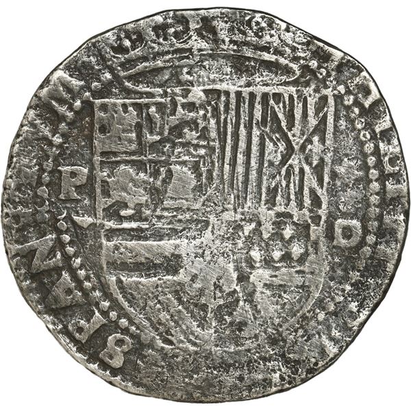 PERU, Lima, cob 8 reales, Philip II, assayer Diego de la Torre, P-(8) to left, *-oD to right.