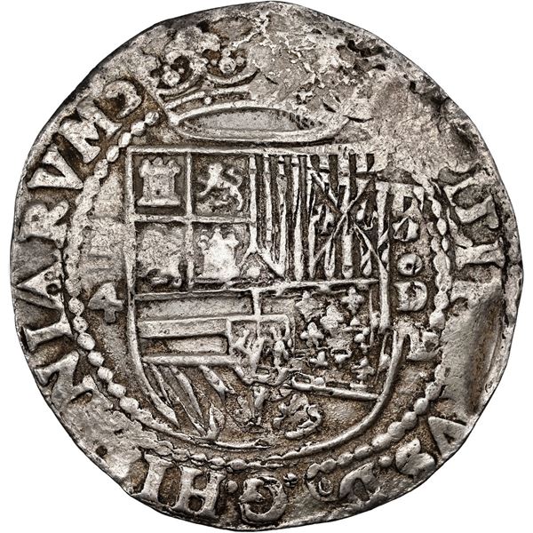 PERU, Lima, cob 4 reales, Philip II, assayer Diego de la Torre, P-4 to left, *-oD to right, NGC AU 5
