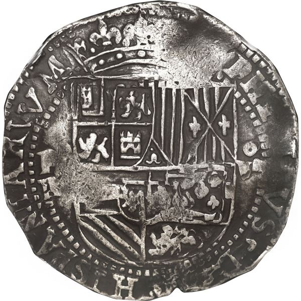 BOLIVIA, Potosí, cob 8 reales, Philip II, assayer A, NGC XF 40.
