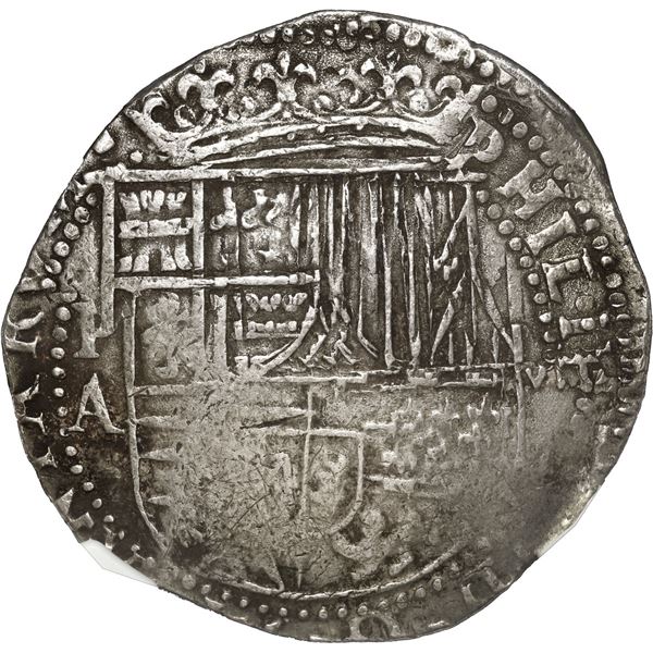 BOLIVIA, Potosí, cob 8 reales, Philip II, assayer B (5th period, early style), NGC XF details / clea