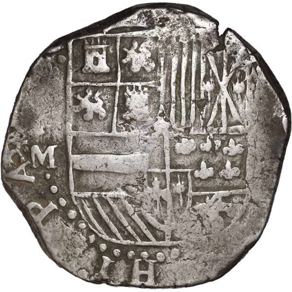 BOLIVIA, Potosí, cob 8 reales, 1617 M, date at 1-3 o'clock, very rare, ex-Trastámara.