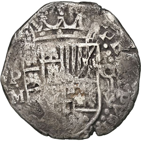 BOLIVIA, Potosí, cob 8 reales, 1617 M, date at 7-8 o'clock, denomination as O-III-V, rare, NGC F det