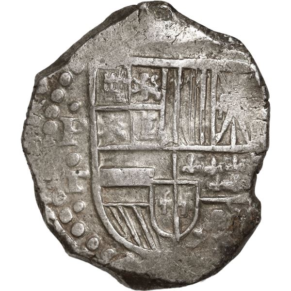 BOLIVIA, Potosí, cob 8 reales, Philip IV, assayer T (late 1620s), quadrants of cross transposed ("fl