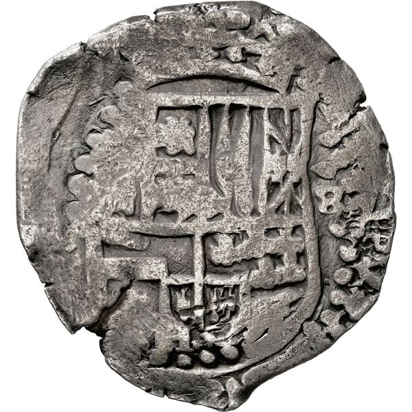 BOLIVIA, Potosí, cob 8 reales, Philip IV, assayer not visible (mid-1640s), "furry" lions, NGC VF det