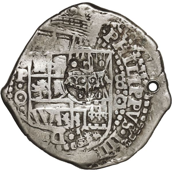 BOLIVIA, Potosí, cob 8 reales, 1651 O, with crowned-•F• (four dots) countermark on