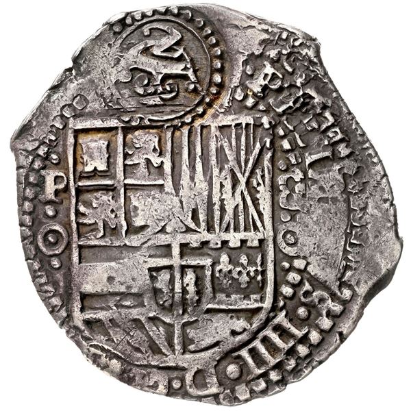 BOLIVIA, Potosí, cob 8 reales, 1651 O, with crowned-script-Z countermark on shield, rare, NGC VF 35,