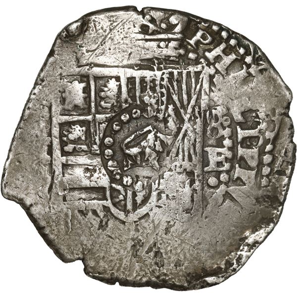 BOLIVIA, Potosí, cob 8 reales, 1651 E, with crown-alone countermark on shield, NGC VF details / tool