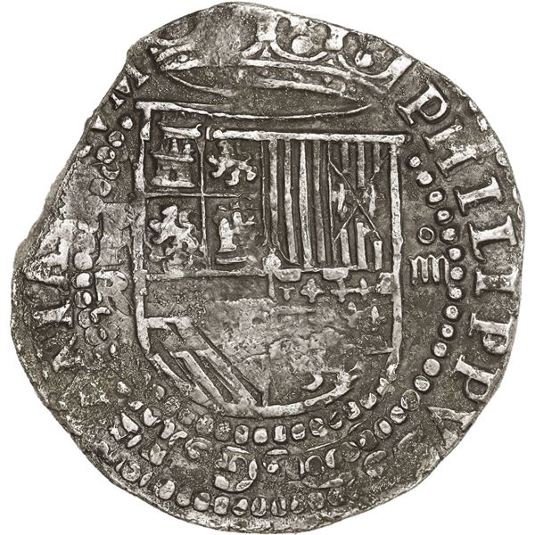 BOLIVIA, Potosí, cob 4 reales, Philip II, assayer R (Rincón) to left.