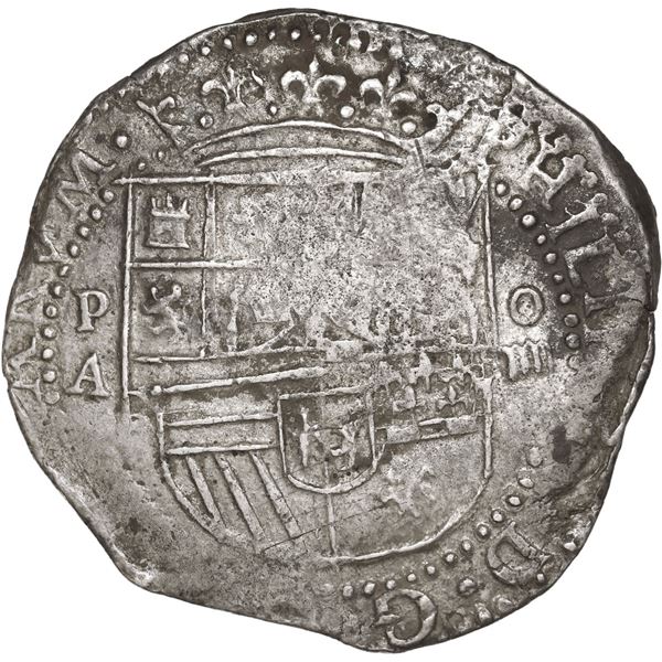 BOLIVIA, Potosí, cob 4 reales, Philip II, assayer A, 2R-sized mintmark and assayer, rare.