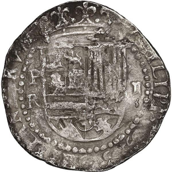 BOLIVIA, Potosí, cob 2 reales, Philip II, assayer R (Rincón) to left.