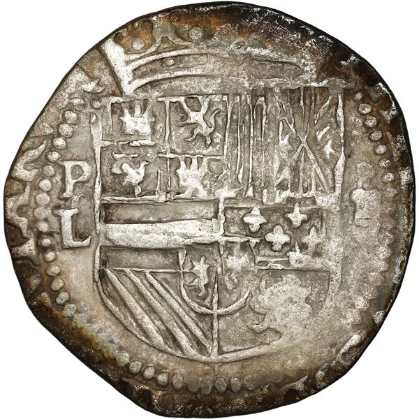 BOLIVIA, Potosí, cob 2 reales, Philip II, assayer L (1st period) below mintmark P to left, denominat