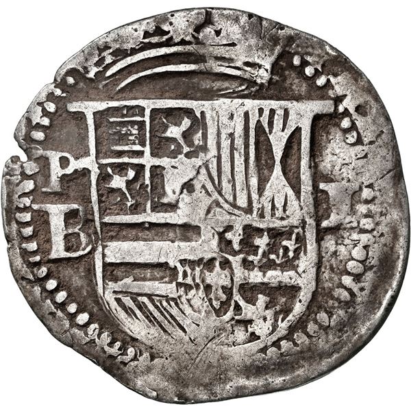 BOLIVIA, Potosí, cob 1 real, Philip II, assayer B/L/? (1st period), no eagles in Naples-Sicily, 2R-s