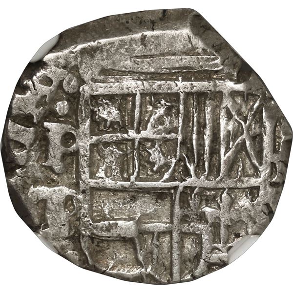 BOLIVIA, Potosí, cob 1 real, Philip IV, assayer T/P (late 1620s), quadrants of cross transposed, rar
