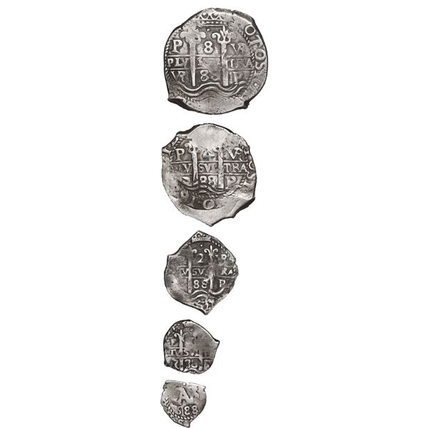 BOLIVIA, Potosí, denomination set of 8-4-2-1-½ reales, 1688 VR, ex-Sellschopp.