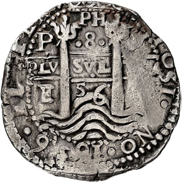 BOLIVIA, Potosí, cob 8 reales "quasi-Royal," 1656 E, PH at top, denomination •8• a