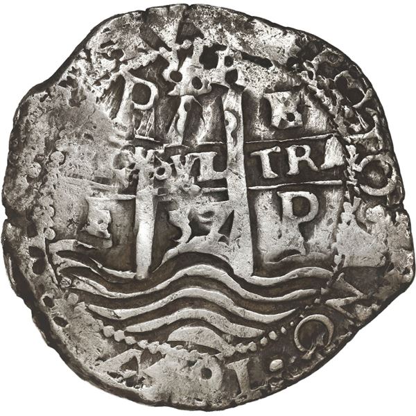 BOLIVIA, Potosí, cob 8 reales, 1657 E, PH at top, denomination •8• above cross, ex