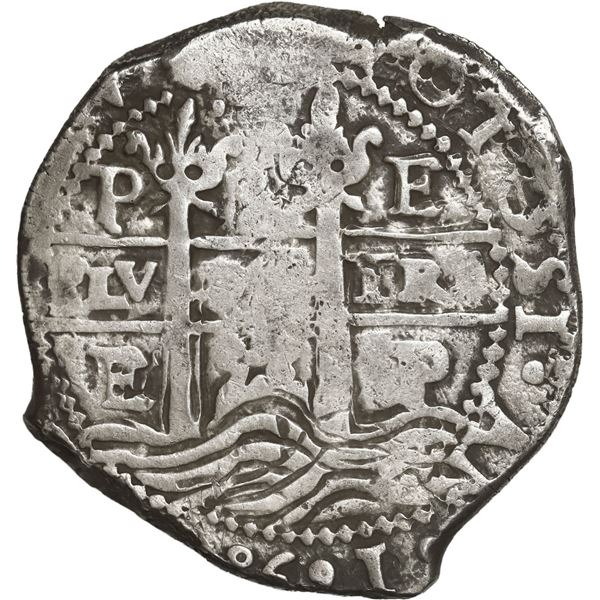 BOLIVIA, Potosí, cob 8 reales, 1658 E, pomegranate at top on both sides.