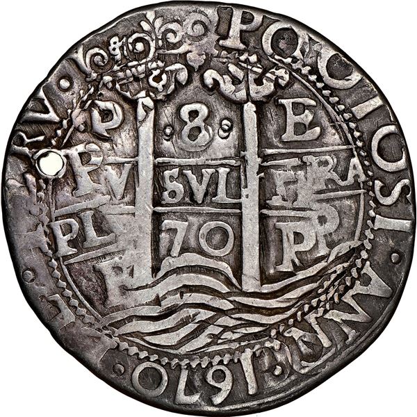 BOLIVIA, Potosí, cob 8 reales Royal (galano), 1670 E, NGC VF details / holed, ex-Jones (Plate Coin).