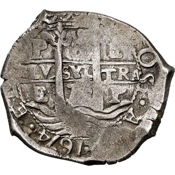 BOLIVIA, Potosí, cob 8 reales, 1674 E, NGC XF 45, finest known in NGC census.