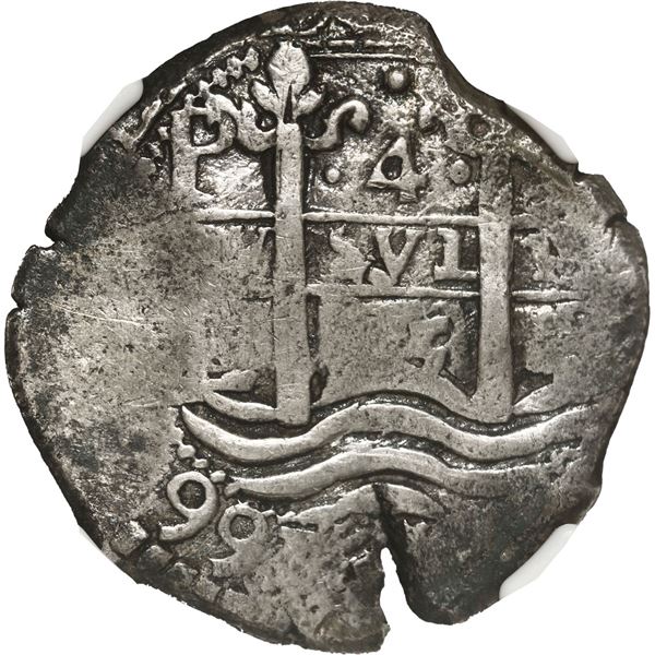 BOLIVIA, Potosí, cob 4 reales, 1665 E, NGC XF details / environmental damage.