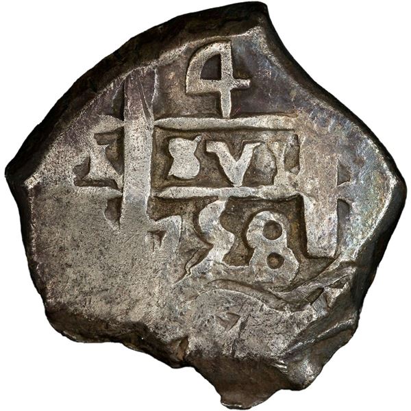 BOLIVIA, Potosí, cob 4 reales, 1758 q, PCGS VF35.