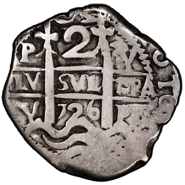 BOLIVIA, Potosí, cob 2 reales, 1726 Y, Louis I, PCGS F15, ex-August.