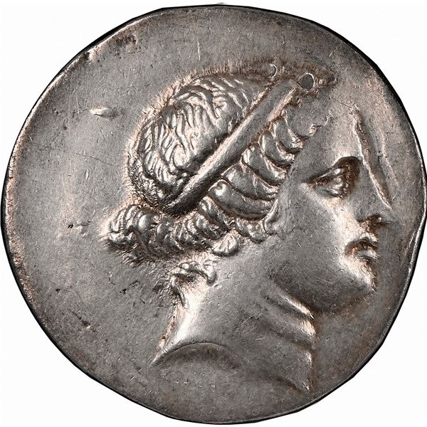 ANCIENT GREEK, Aeolis, Cyme, AR tetradrachm, ca. mid-2nd century BC, stephanophoric type, NGC Ch XF