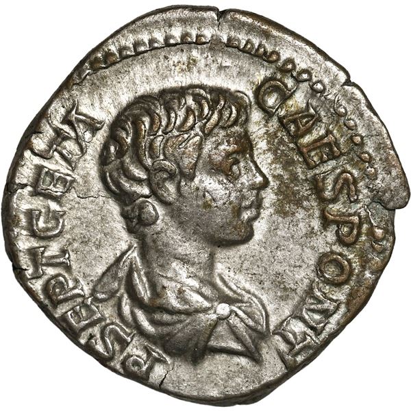 ANCIENT ROMAN, Roman Empire, AR denarius, Geta, Struck under Septimius Severus and Caracalla, AD 200